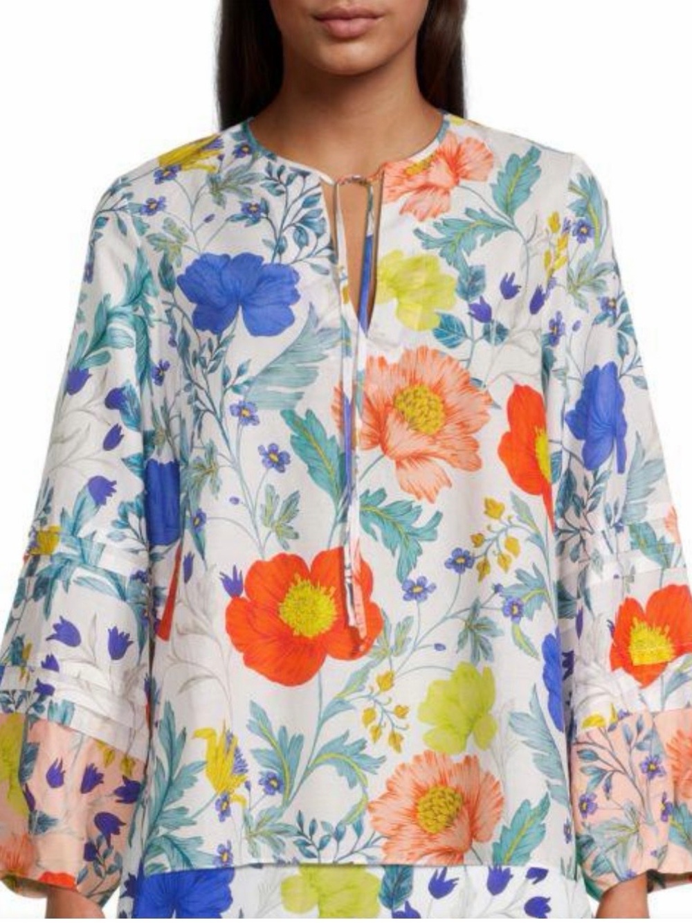 Kobi Halperin White Floral Popover Tunic with Multicolor Blooms